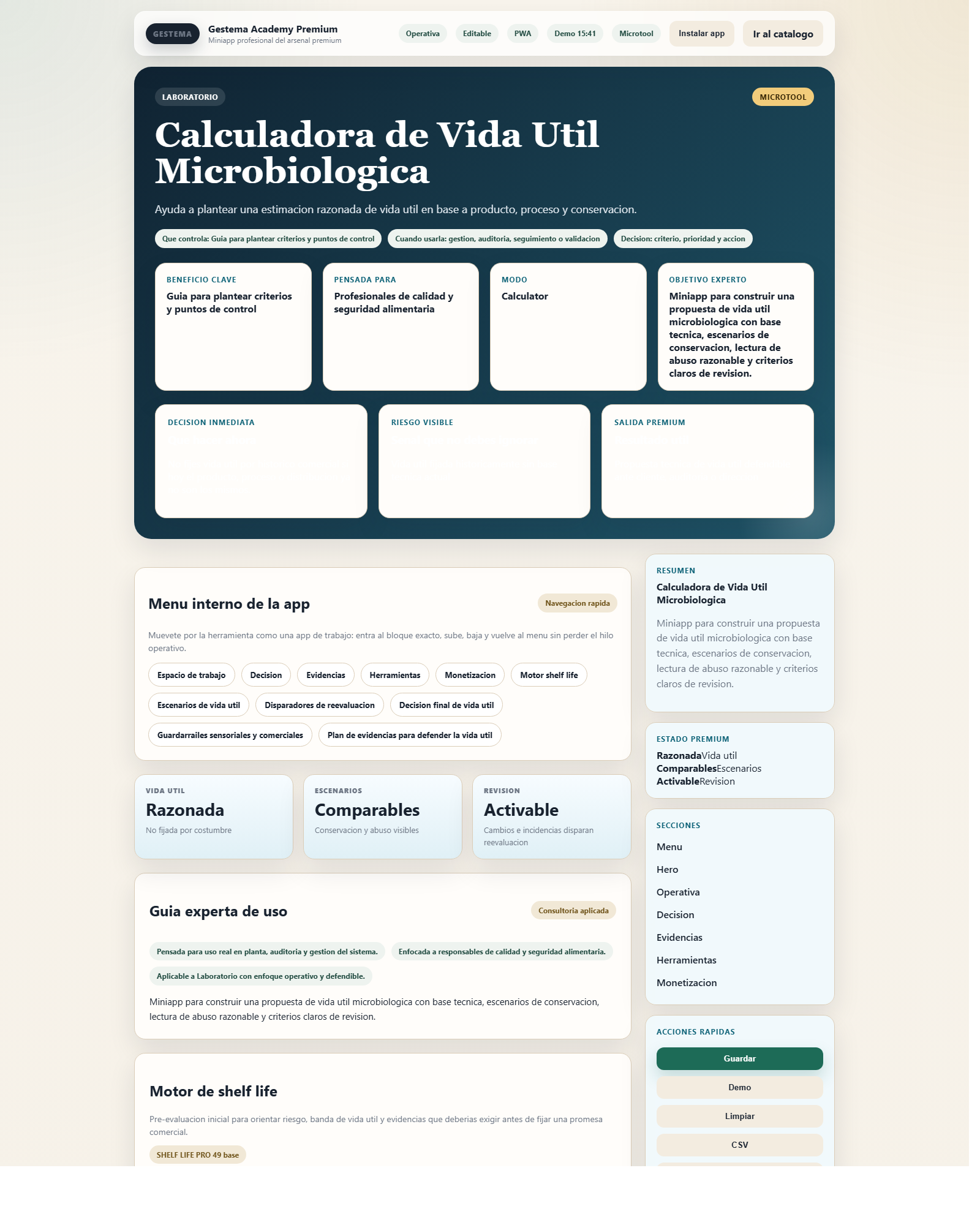 Vista comercial de Calculadora de Vida &Uacute;til Microbiol&oacute;gica