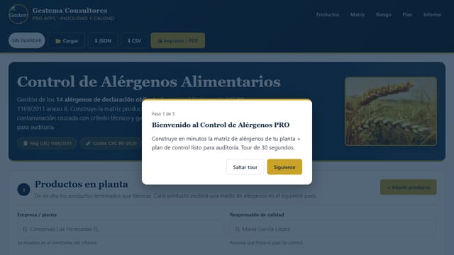 Captura de pantalla de Control de Alérgenos