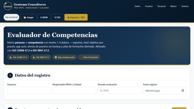 Captura de pantalla de Evaluador de Competencias