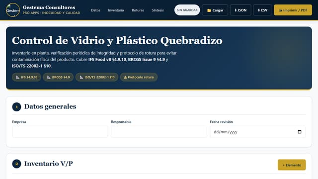 Captura de pantalla de Control Vidrio + Plástico Quebradizo