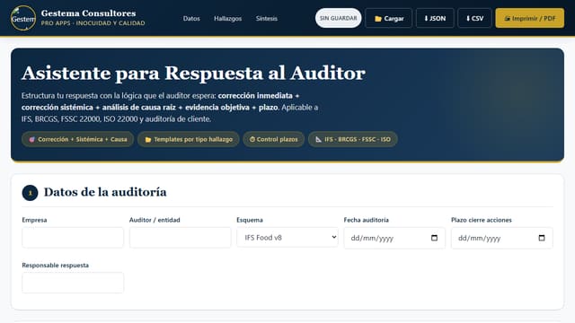 Captura de pantalla de Asistente Respuesta a Auditor