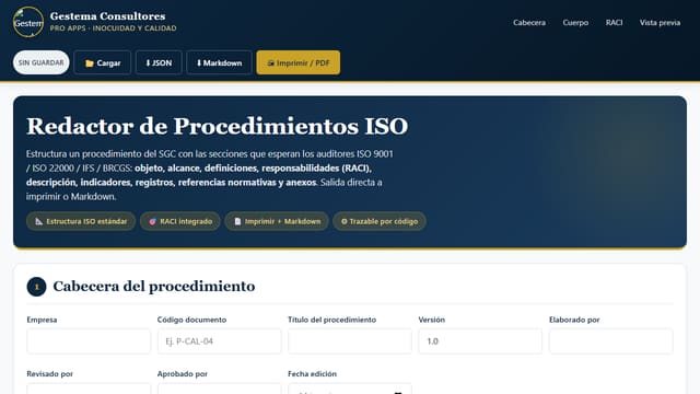 Captura de pantalla de Redactor de Procedimientos ISO