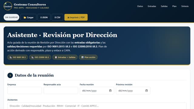 Captura de pantalla de Asistente Revisión por Dirección