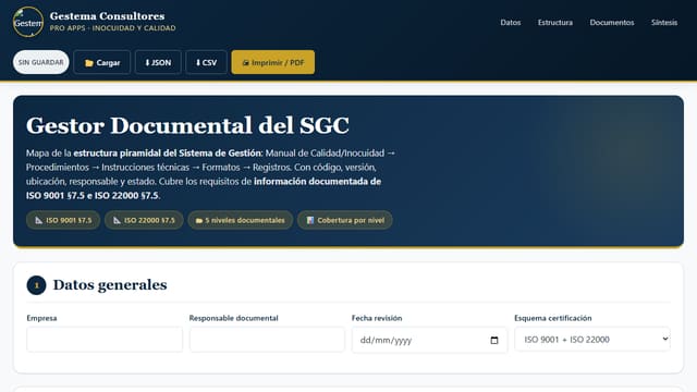 Captura de pantalla de Gestor Documental del SGC
