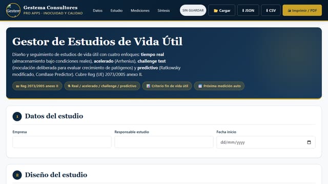 Captura de pantalla de Gestor de Estudios de Vida Útil