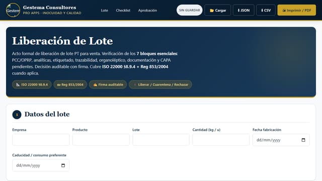 Captura de pantalla de Liberación de Lote