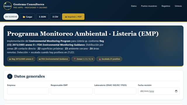 Captura de pantalla de Programa EMP Listeria