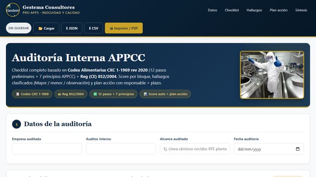 Captura de pantalla de Auditoría Interna APPCC