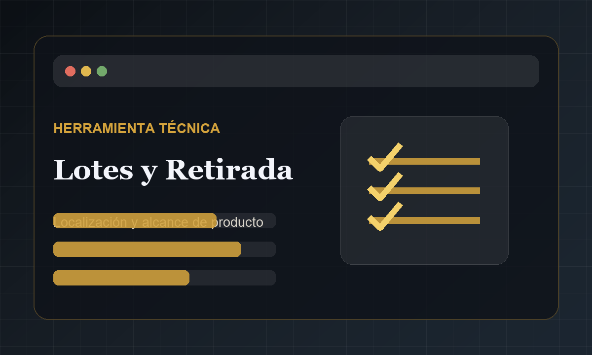 Vista comercial de Localizador de Lotes para Retirada