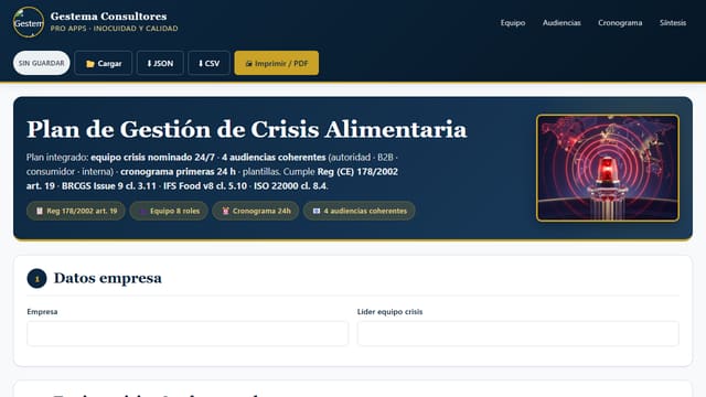 Captura de pantalla de Plan de Gestión de Crisis Alimentaria