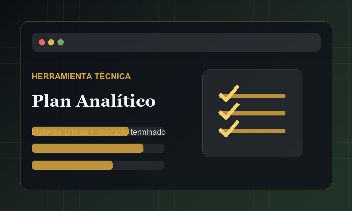 Vista comercial de Plan Anal&iacute;tico de Materias Primas y Producto Terminado