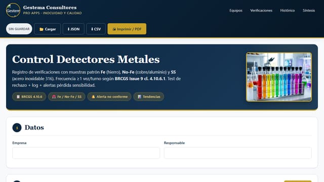 Captura de pantalla de Control Detectores Metales + Rayos X