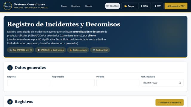 Captura de pantalla de Registro Incidentes y Decomisos